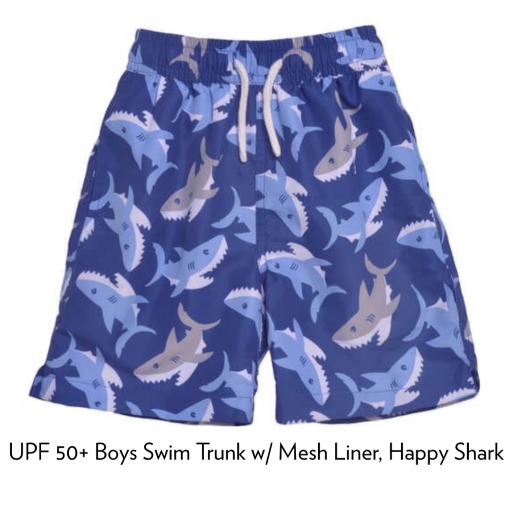NWT Swim shorts Trunks little boys sz 6 blue shark drawstring flaphappy swimsuit
